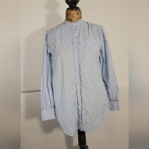 Light Blue Patterned women button down shirt